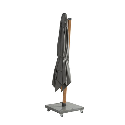 4SO Siesta 3m x 3m Wood Effect Cantilever Parasol with Granite Base, Wheels & Cover in Charcoal