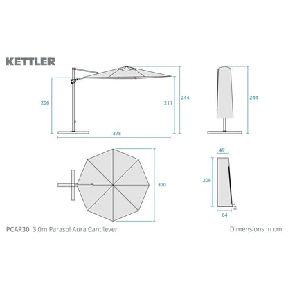 Kettler Aura 3m Round Slate Cantilever Parasol with Night Cover