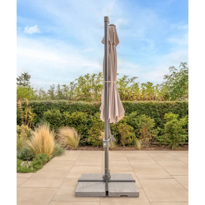 Kettler Orion 3.0m Round Stone Canopy LED Cantilever Parasol with Side Tilt, Granite Base & Night Cover - Grey Frame