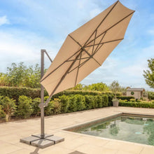 Kettler Orion 3.0m Round Stone Canopy LED Cantilever Parasol with Side Tilt, Granite Base & Night Cover - Grey Frame