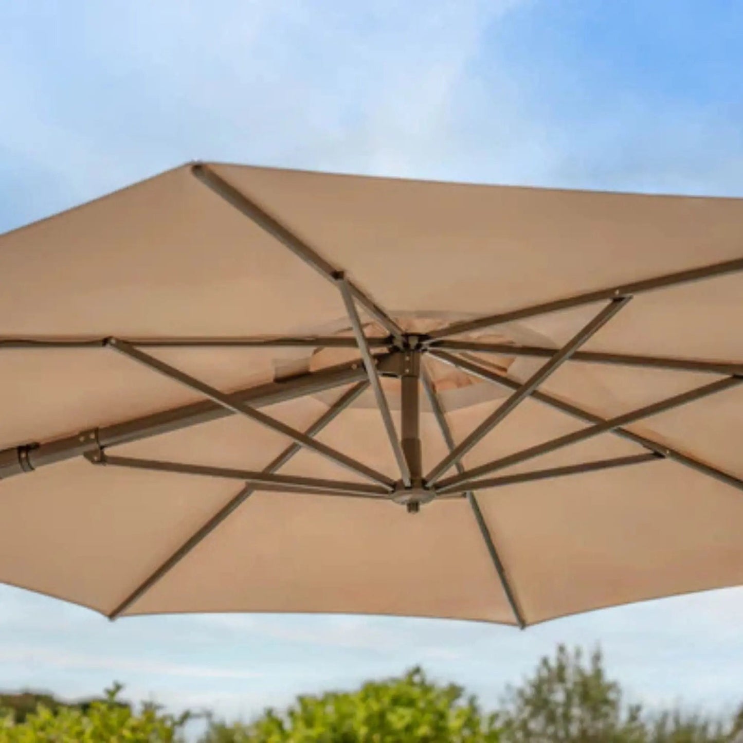 Kettler Orion 3.0m Round Stone Canopy LED Cantilever Parasol with Side Tilt, Granite Base & Night Cover - Grey Frame